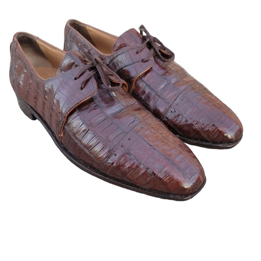 Vtg David  Eden Men's Oxford Shoes Size 11.5 Brown  Geniune Alligator Cap Toe